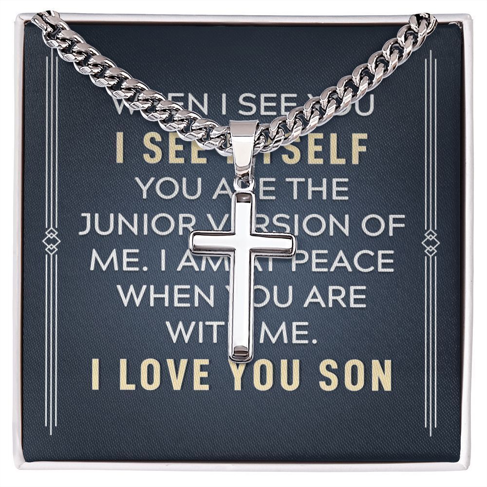 To My Son When I See You Artisan Cross Cuban Chain Two-Tone Box